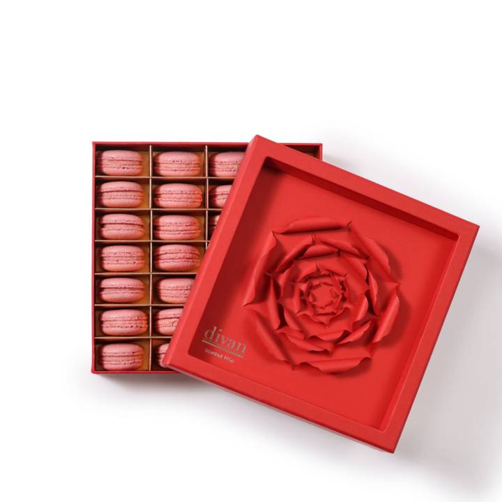 Parisian macarons in a rose gift box from L'Oben Premium Baku